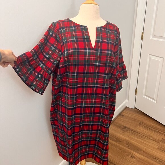 Vineyard Vines Greenwich Red Plaid Ruffle Sleeve Shift Dress Sz 18 - Picture 11 of 14